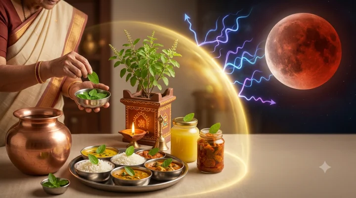 Why Are Tulsi Leaves Added to Food During a Lunar Eclipse? Know the Belief, Sutak Rules and What to Do After the Eclipse