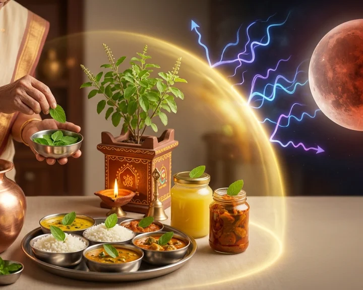 Why Are Tulsi Leaves Added to Food During a Lunar Eclipse? Know the Belief, Sutak Rules and What to Do After the Eclipse