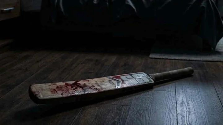 Blood stained cricket bat