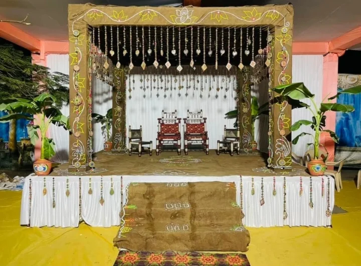 Sukhpar's cow loving family decorates wedding pavilion with cow dung craft