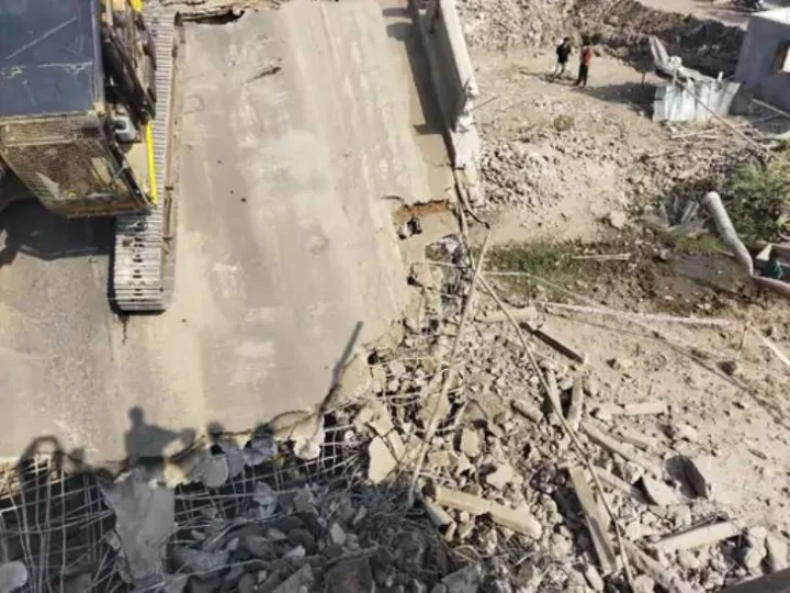 A part of the dilapidated bridge collapsed during repairs near Kuwadwa Road police station in Rajkot
