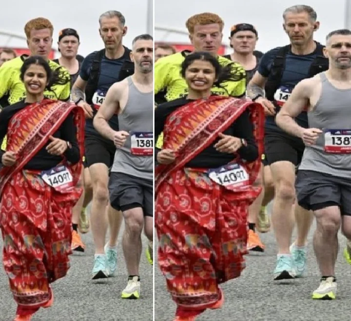 સાડી પહેરીને 42.5 કિમી મેરેથોનમાં દોડી મહિલા