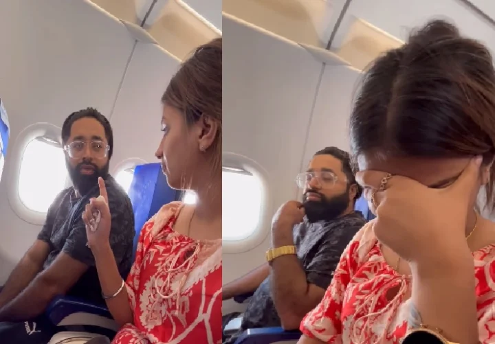 Husband and wife fight in flight: VIDEO