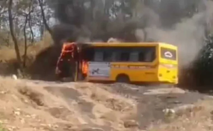 30 students, 3 teachers rescued after school bus catches fire in Valsad's Dharampur