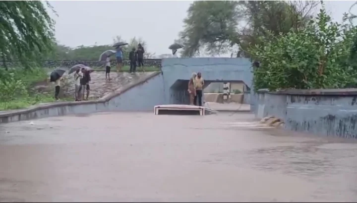 ST bus submerged in underbridge in Himmatnagar