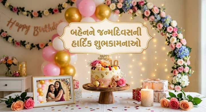Happy Birthday Wishes For Sister in Gujarati - બહેનને જન્મદિવસની ખૂબ ખૂબ હાર્દિક શુભકામનાઓ