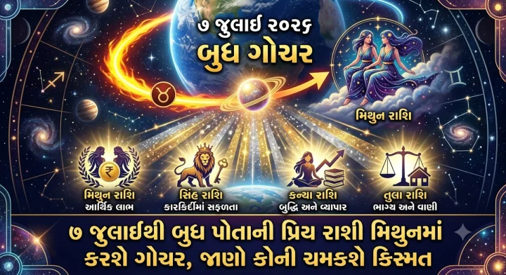 7 જુલાઈથી બુધ પોતાની પ્રિય રાશી મિથુનમાં કરશે ગોચર, જાણો કોની ચમકશે કિસ્મત