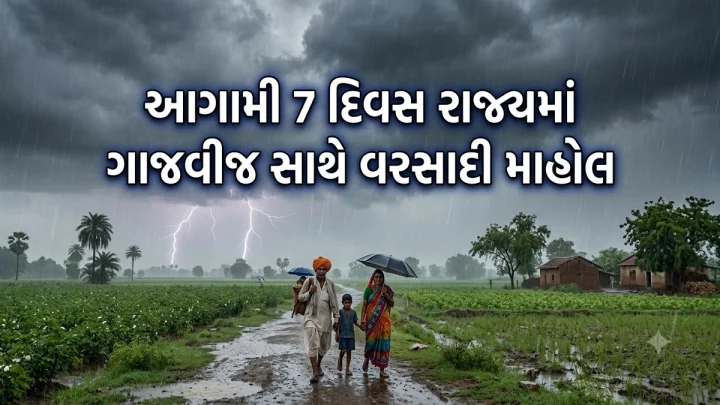 ગુજરાત વેધર અપડેટ: આગામી 7 દિવસ રાજ્યમાં ગાજવીજ સાથે વરસાદી માહોલ, હવામાન વિભાગે જાહેર કરી ચેતવણી