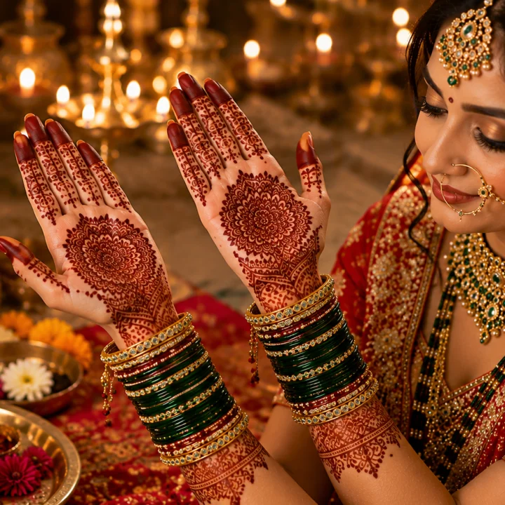 Bride sawan green bangles woman