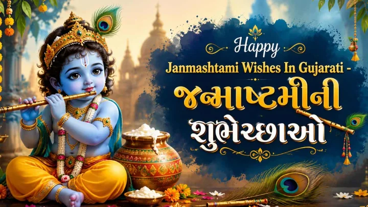 Happy Janmashtami Wishes 2026 In Gujarati -   જન્માષ્ટમીની શુભેચ્છા સાથે સૌને કહો જય શ્રી કૃષ્ણ