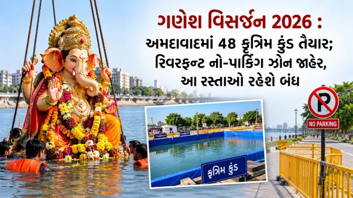 ગણેશ વિસર્જન 2026 : અમદાવાદમાં 48  કૃત્રિમ કુંડ તૈયાર; રિવરફ્રન્ટ નો-પાર્કિંગ ઝોન જાહેર, આ રસ્તાઓ રહેશે બંધ