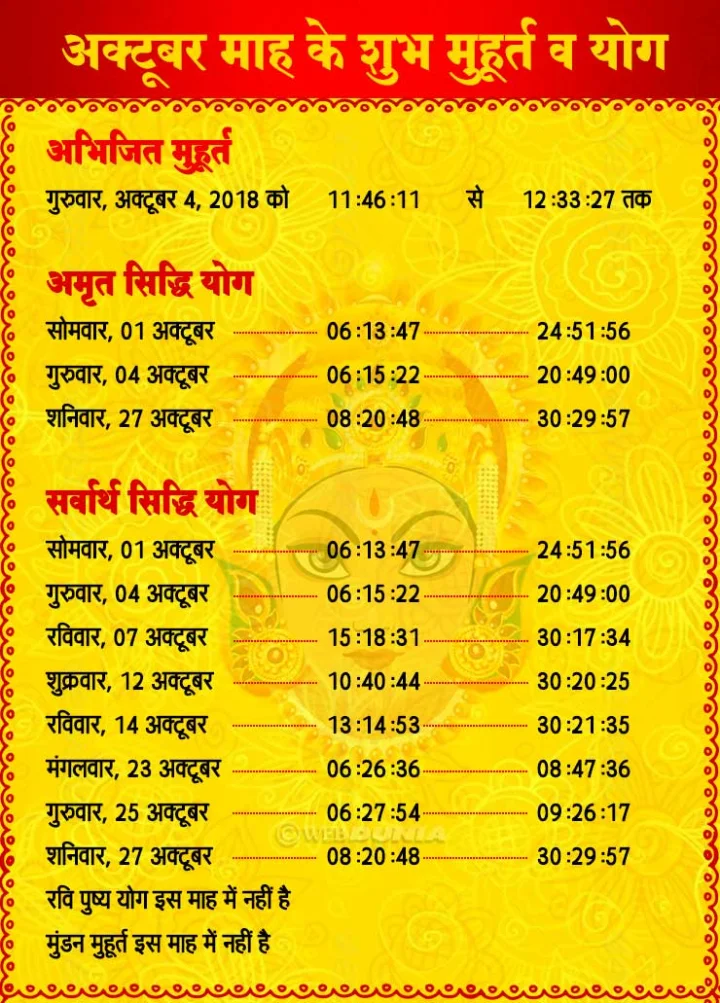 October muhurat 2018