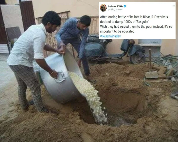 Fact Check: बिहार चुनाव में हार के बाद तेजस्वी यादव को फेंकनी पड़ी मिठाइयां? जानिए वायरल फोटो का सच