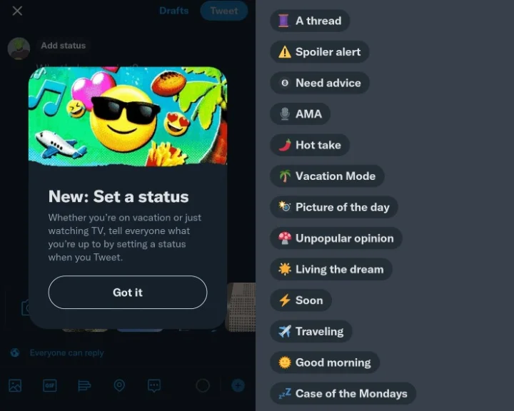 twitter status feature