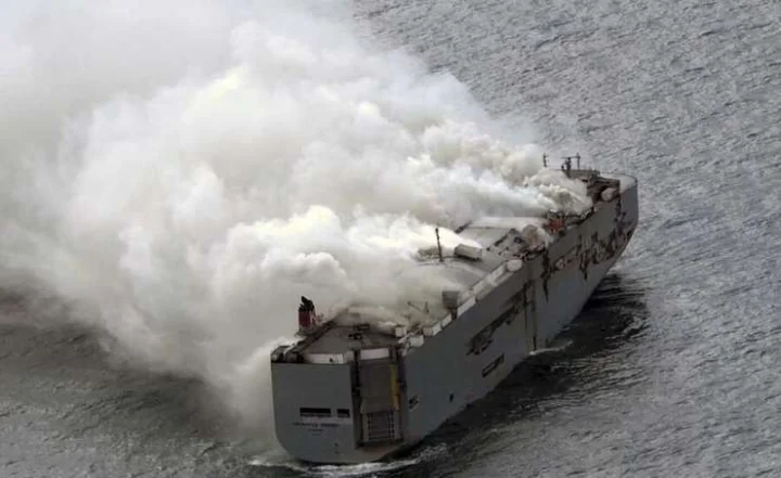 Case of ship burning off Dutch coast