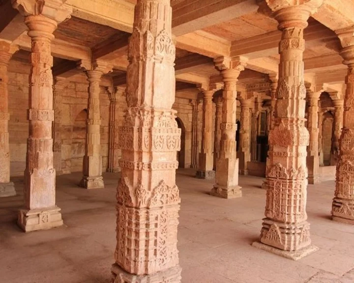 Remains of fragmented stone pillars found during excavation of Bhojshala