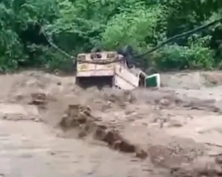 Pickup vehicle swept away in strong current in Almora