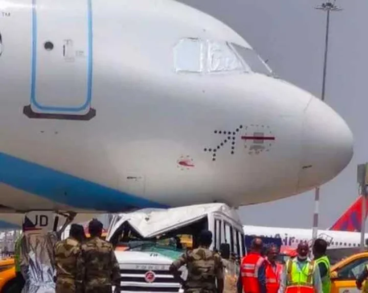 mini bus collides with plane