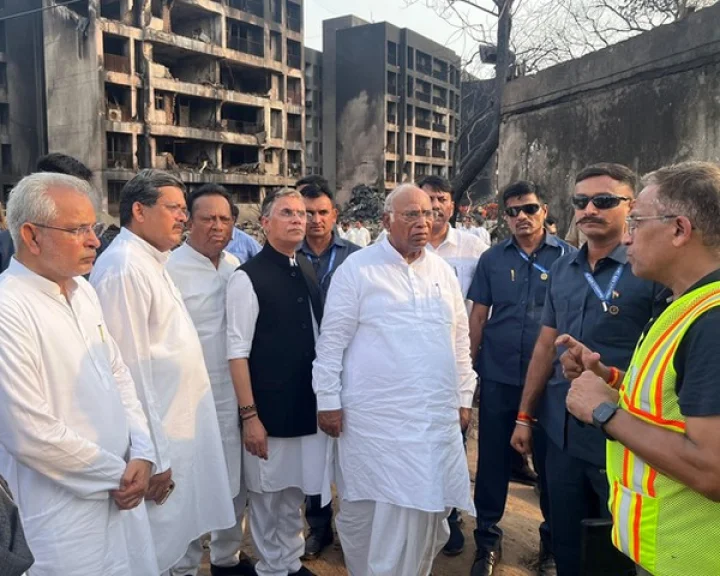 Mallikarjun Kharge visits plane crash site in Ahmedabad