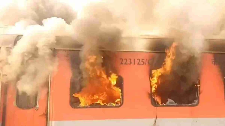 fire in train