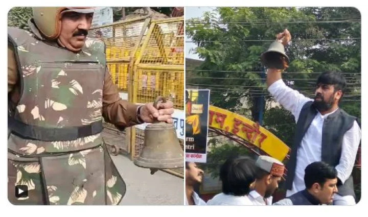 इंदौर में 15 मौतों पर आक्रोश, कांग्रेसियों ने दिखाया घंटा, नगर निगम दफ्तर घेरा, पुलिस ने छीना घंटा