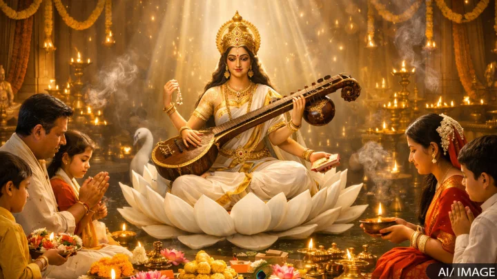 बसंत पंचमी का अर्थ, सरस्वती पूजा विधि, आरती और लाभ | Basant panchami aarti puja vidhi labh