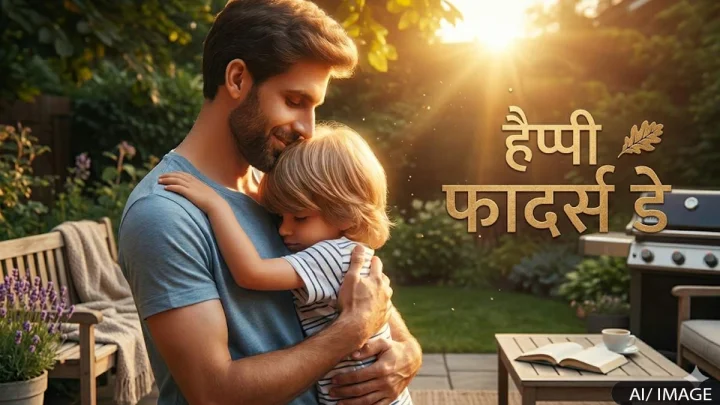 Image caption: Happy Father's Day – a touching scene of the love between a father and child on pitru diwas