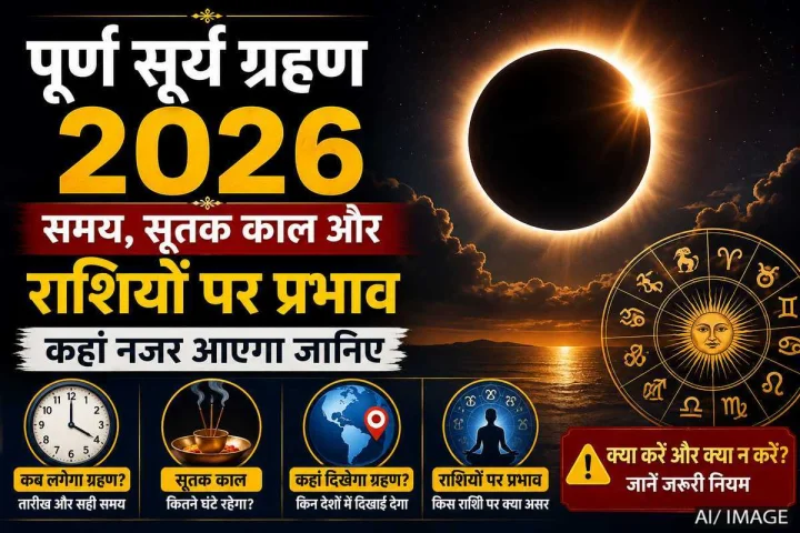 पूर्ण सूर्य ग्रहण 2026: कब लगेगा, सूतक काल कितने घंटे रहेगा? जानें समय, कहां दिखेगा और राशियों पर असर