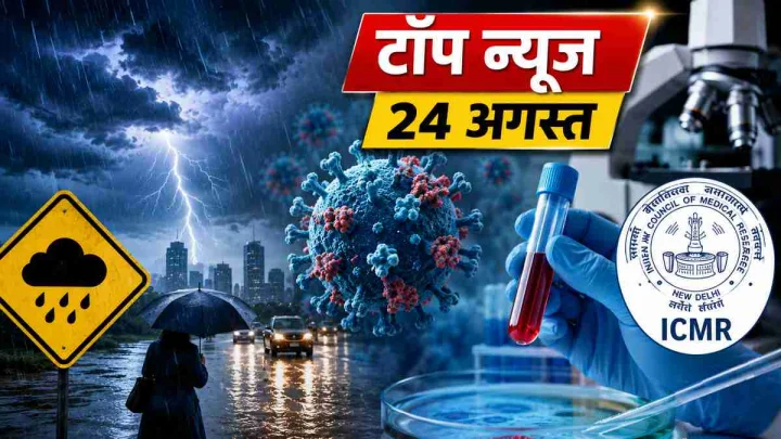 Top News 24 August : 20 राज्यों में भारी बारिश का अलर्ट, H1N1 पर ICMR का बड़ा अपडेट और मिस यूनिवर्स इंडिया बनीं केरल की केजिया लिज