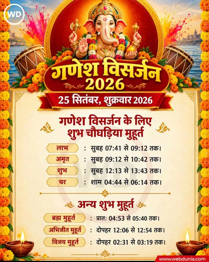 गणेश चतुर्थी 2026: गणपति विसर्जन का शुभ मुहूर्त और नियम