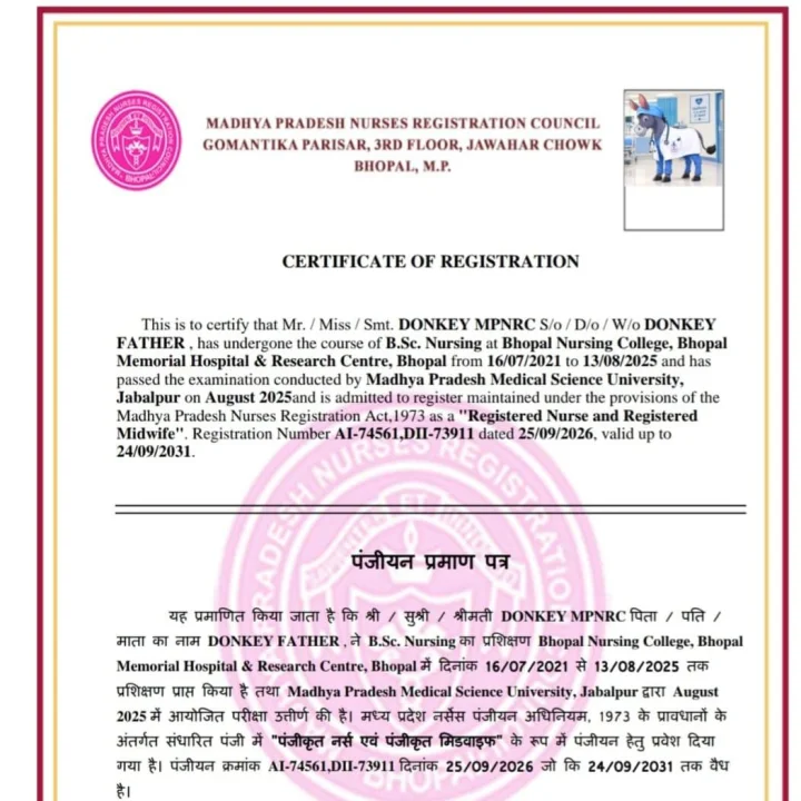 Nursing certificate issued in the name of a donkey in Madhya Pradesh; Madhya Pradesh News