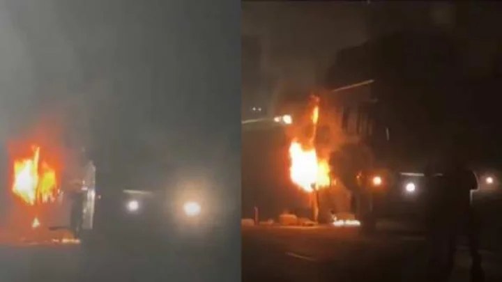 A private bus from Bangalore to Kerala caught fire