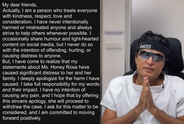Apology Note Honey Rose Case Withdraw