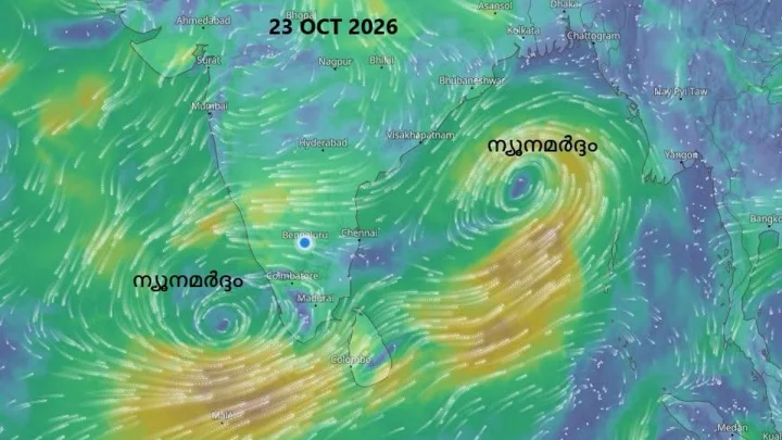 ബംഗാൾ ഉൾക്കടലിലും തെക്ക് കിഴക്കൻ അറബിക്കടലിലും ന്യൂനമർദ്ദം, കേരളത്തിൽ മഴ ചൊവ്വാഴ്ച വരെ തുടരും