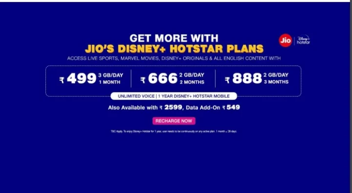 reliance jio disney hotstar offer