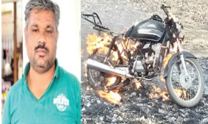 The speeding two-wheeler caught fire