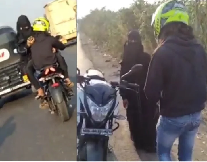burkha woman dangerous bike stunt