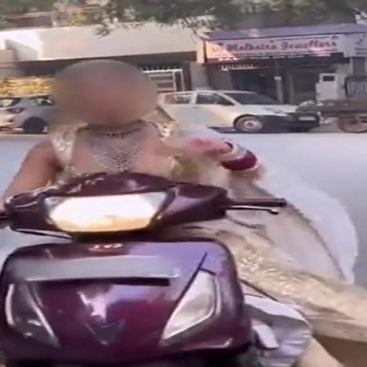 नवरीला हेल्मेट शिवाय स्कूटी चालवणे महागात पडले, पोलिसांनी दंड ठोठावला