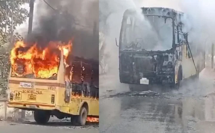fire in school bus in sidhi madhya pradesh