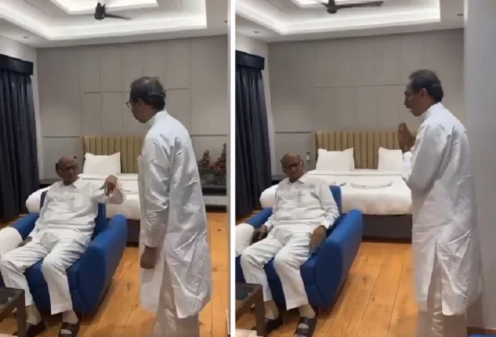 Sharad Pawar politely telling Uddhav Thavkeray to get out as he is busy