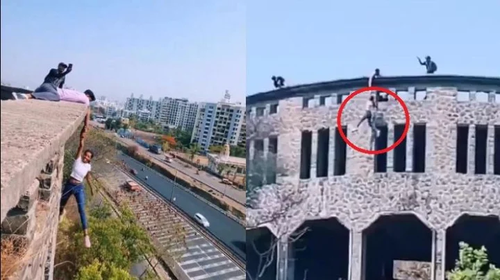 हा कसला वेडेपणा ! रील बनवण्यासाठी इमारतीला लटकली मुलगी Video
