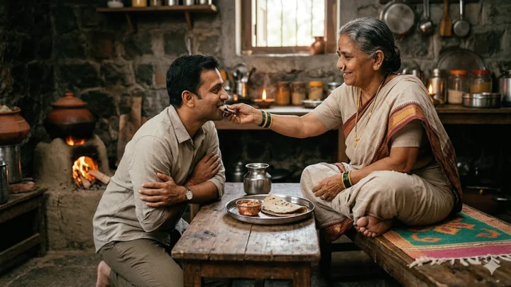 भिजलेली भाकरी आणि आईची माया