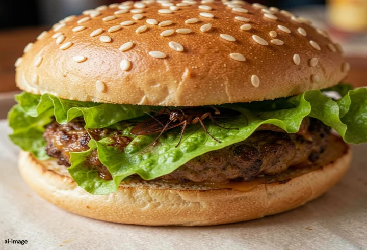 A cockroach in a burger
