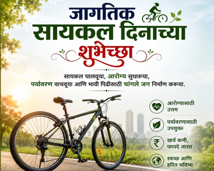 World Bicycle Day 2026 Wishes in Marathi जागतिक सायकल दिन शुभेच्छा