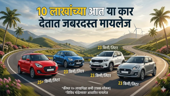 १० लाखांच्या बजेटमध्ये सर्वाधिक मायलेज देणाऱ्या कार; पेट्रोल आणि CNG मधील टॉप पर्याय