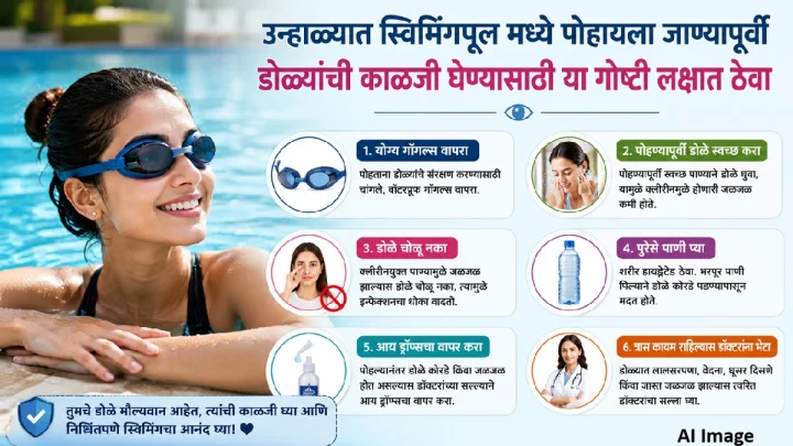 उन्हाळ्यात स्विमिंगपूल मध्ये पोहायला जाण्यापूर्वी डोळ्यांची काळजी घेण्यासाठी या गोष्टी लक्षात ठेवा