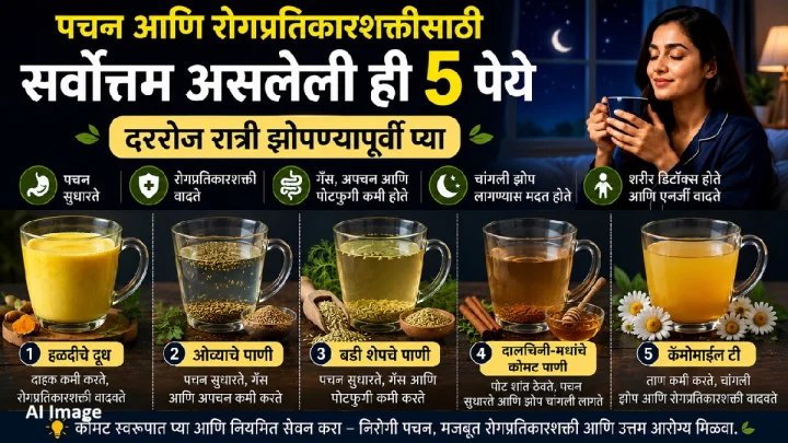 पचन आणि रोगप्रतिकारशक्तीसाठी सर्वोत्तम असलेली ही ५ पेये दररोज रात्री झोपण्यापूर्वी प्या