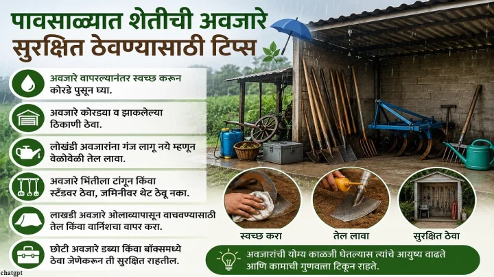 पावसाळ्यात शेतीची अवजारे सुरक्षित आणि दीर्घकाळ टिकण्यासाठी अश्या प्रकारे घ्या काळजी
