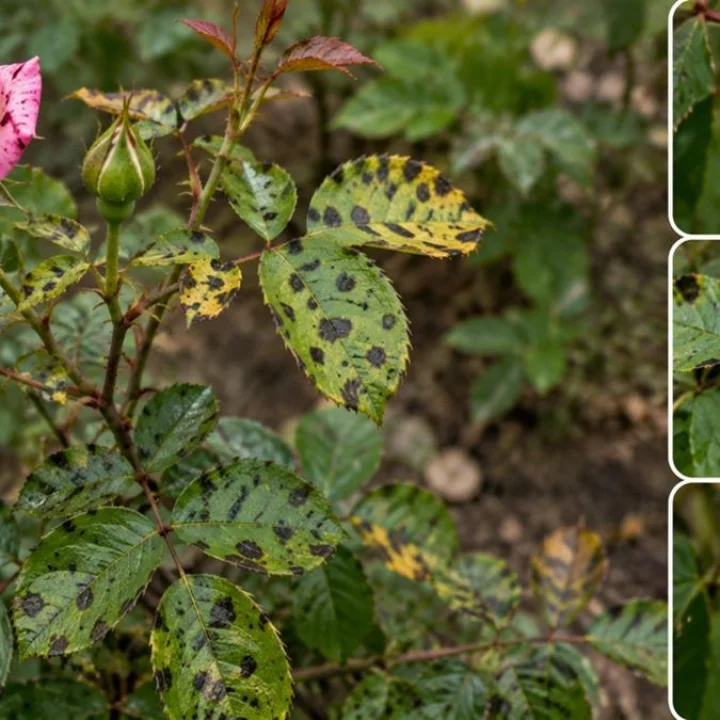 Black spot fungus on rose plants