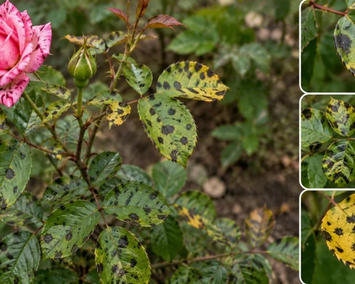 Black spot fungus on rose plants